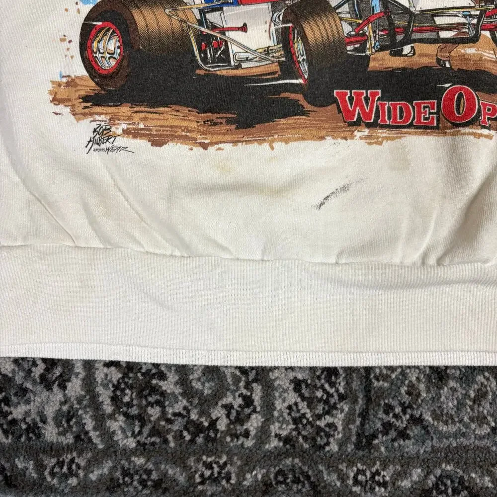 Vintage 90s PA Posse Wide Open Sprint Car Racing Sweatshirt Sweater White Sz XL